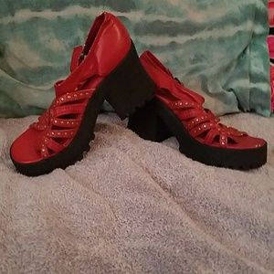 Unique red chunky heel